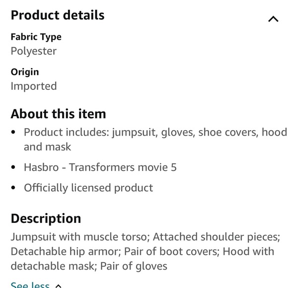 Transformers costume (size 4-6) - Picture 4 of 4